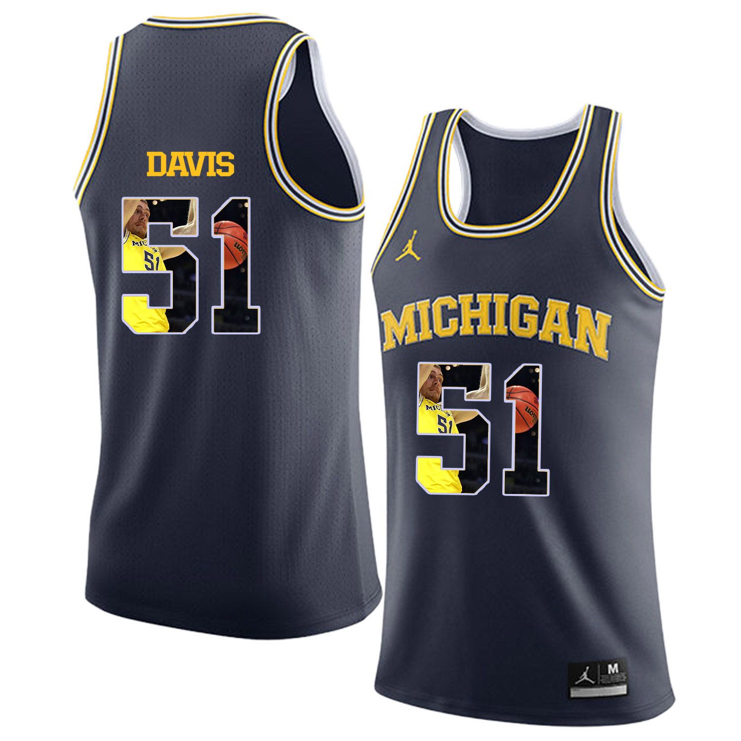 Men Jordan University of Michigan Basketball Navy #51 Davis Fashion Edition Customized NCAA Jerseys->customized ncaa jersey->Custom Jersey